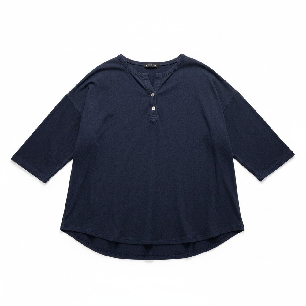 Project Womens L Navy 3/4 Sleeve Henley Tunic Top Casual Boho